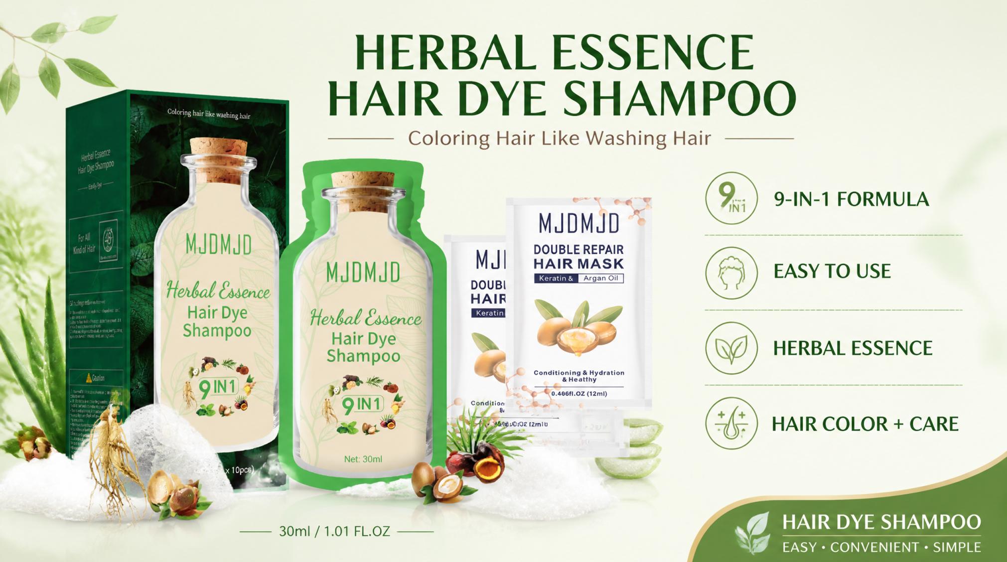 Blonde Brown Hair Dye Shampoo, 9 IN 1 Instant Hair Color for Gray Coverage, 20 Min Semi-Permanent Color, Herbal Hair Coloring Shampoo for Women & Men, 30ml x 10pcs