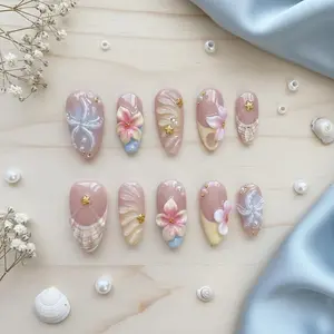 Starfish Bloom Elegance Press On Nails, 3D Flower Nail, Spring Summer Nails
