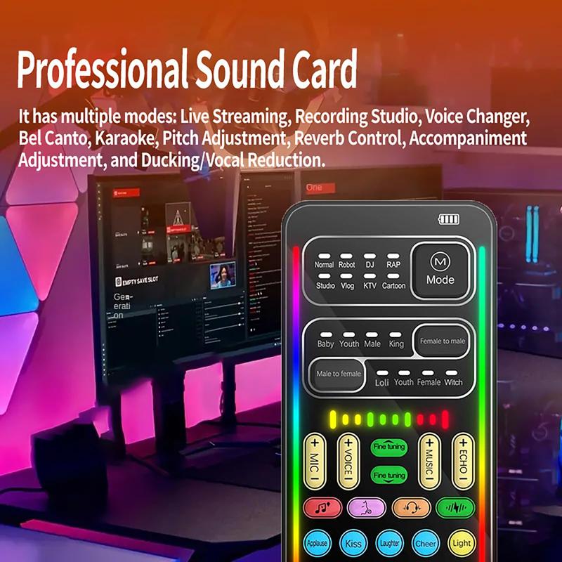 i9 Real-Time Voice Changer with Sound Card – 8 Voice Effects, Full Accessories Included (Mini Mic, Monitor Earphone,  Adapters), Plug & Play, Compatible with PC, PS5, Xbox, Switch, Android & iOS