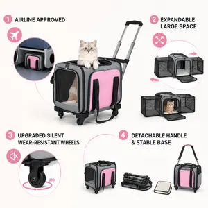 Rolling pet transport box with wheels, expandable rolling pet box - dual-sided design transport box that can be carried crossbody or handheld (with dual-sided cushion) Suitable for pet travel bags for dogs, usable in both winter and summer seasons