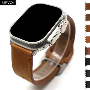 URVOI Fine leather Band for Apple Watch Ultra 3 2 1 Series 11 10 9 87 SE Quality strap vintage design with modern design buckle Wearable Accessory Smartwatch Accessories