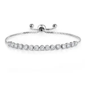 4MM Round Cubic Zirconia Rhodium Plated Bezel Setting Tennis Bracelet, Adjustable Bracelet, Cz Bracelet, Bazel Set Bracelet, Tennis Bracelet