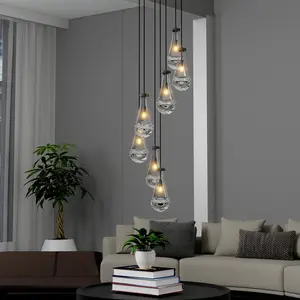 7 Light Dining Room Pendant Light, Large Chandelier Adjustable Hanging Line, Black Living Room Pendant Light, Foyer Chandelier, Stairwell Pendant Lights, Bedroom Chandeliers