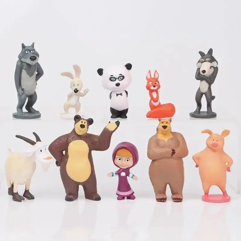 10Pieces Masha and The Bear Action Figure Anime Model Cartoon Toys Anime Figure for Friends Gifts Christmas Gift