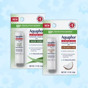 Aquaphor Lip Repair Stick 2-Pack Naturally Inspired Aloe Vera & Coconut 0.17oz Each Therapeutic Dermatologist Recommended Moisturize Soft Hydrated Lips