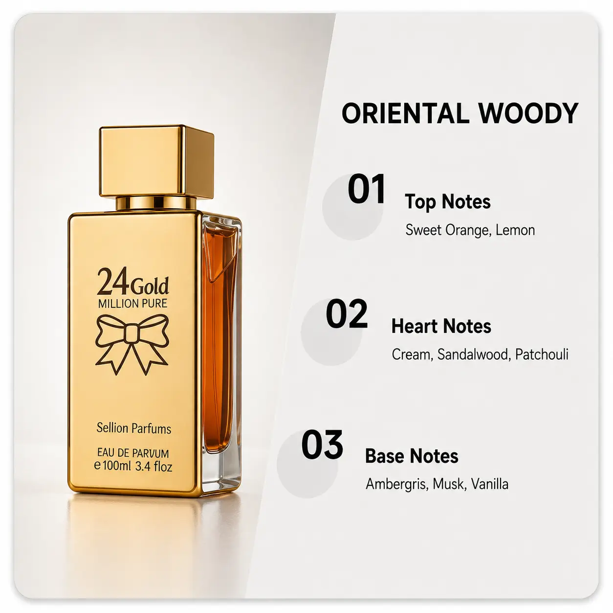 24 Gold Sellion Pure Eau de Parfum 100ml | Oriental Woody Fragrance with Orange & Vanilla Notes Eau De Perfum Scented Fragrance