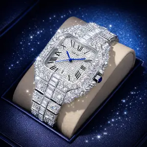 Men’s 42mm Waterproof Fashion Bling Watch, Everyday Street Outfit Essential iced out square watch white diamond watch men luxury iced watch bust down watch