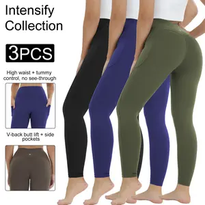 3PCS High Waist Yoga Leggings with Pockets High-waist Back Butt Lifting Tummy Control Workout Running Non-See-Through Athletic Leggings for Women