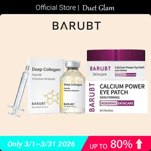 [BARUBT] Glass Skin Glow Bundle: Peptide Deep Collagen Lifting Ampoule Serum (40ml) & Hydrating Eye Patches with Niacinamide Hyaluronic Acid (30 Pairs). 72H Intense Hydration, Anti-Wrinkle, Firming & Dark Circle Care Daily Skincare Set