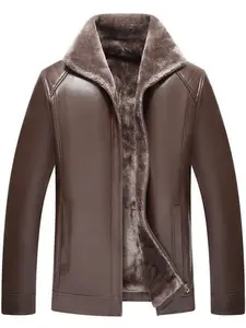 Men's Fall Winter Motorcycle Jacket, Long Sleeve, Waterproof Faux Fur Collar, PU Leather Biker Coat, Casual Fit, Standard Protector Design