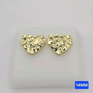 Fashion Heart Nugget Style Medium Earrings 14mm Laminated Gold Stud Jewelry Accessory for Women SKU 14MM