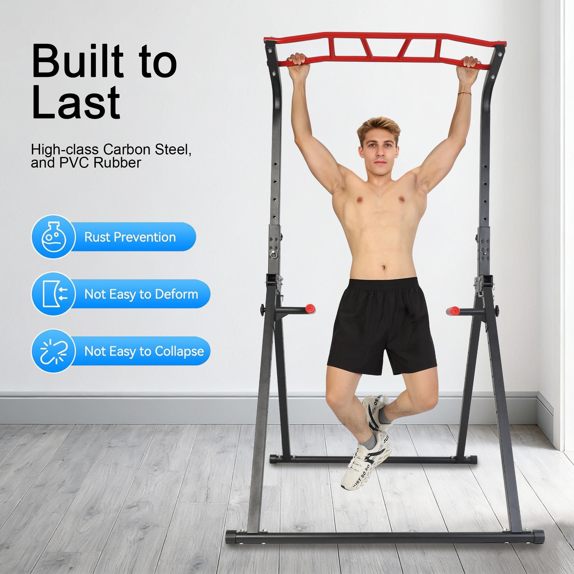 Lpxpass Foldable Multifunction Power Tower Pull-Up Bar & Dip Station for Home Outdoor Strength Training Stable Triangular Leg Design Adjustable Foldable