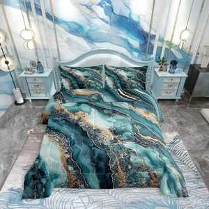 Marble Comforter Set for Kids Boys Girls,Abstract Marble Texture Bedding Set,Fluid Ink Art Down Comforter Soft Cozy Warm