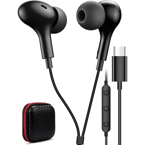 USB C Headphone for Samsung S26 S25 FE S24 A16 A17 Wired Earbuds Magnetic in-Ear Type C Earphone with Microphone Volume Control Bass Stereo Noise Canceling for iPhone 17 Pro Max 16 16e 15 Pixel 10a 9a