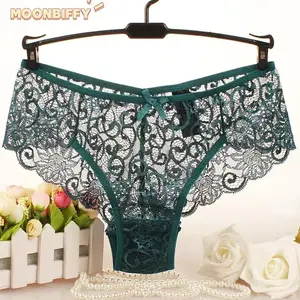 Bragas de encaje sexis de talla grande, lencería para mujer, bragas de encaje transparente transpanrent brillantes, talla grande brasileña femenina S M L XL de talla grande