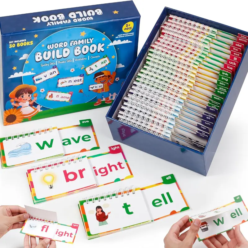 30 Read and Rhyme Flip Books, Sight Words Flash Cards，Educational Word Toddler Flip Books, ABC Vocabulary, Boho Reading Games