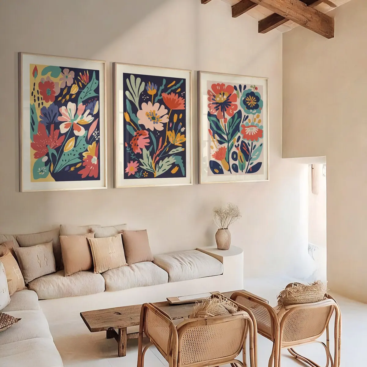 Flower Market Print, Floral Decor Danish Pastel Colour Posters,vintage Exhibition Mid Century Modern Art Prints, Set of 3 Botanical Wall Art, Room Decor, Unframed