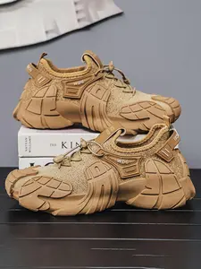 Men's Thick Sole Sport Shoes, Fashion Dad Sneakers, Large Size 39-46, Colorblock Outdoor Shoes, Unique Pattern, Comfortable Fit, Athletic Sneaker Footwear