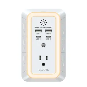 Multi-Plug Outlet Surge Protector - 7-Outlet Extender with 4 USB Ports (2 USB-C Fast Ports) and Night Light, 3-Sided Power Strip with Adapter Spaced Outlets - ETL, White