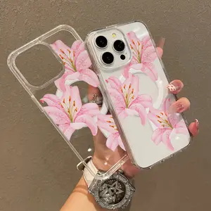 Magnetic Soft Case for iPhone17 Pro Max Plus Air/16/15/14/13/12/11 Samsung Galaxy S25 S24 S23 S22 Ultra Plus FE , Retro pink flowers MagSafe Compatible,Aesthetic Pattern Design Lightweight,y2k cased,AntiScratch,and Trendy
