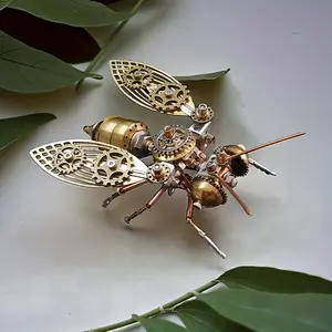 Decompress Steampunk Mechanical Bee 3D Puzzle, Golden Metal Insect Model Kit with Moving Parts, Steampunk Robot Design, Challenging 3D Puzzle for Boys & Girls, Mechanical Puzzles