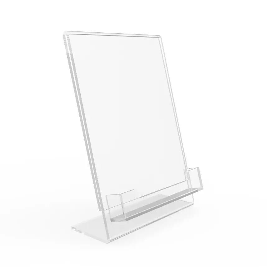 FixtureDisplays® 5x 7"Lucite Plexiglass Clear Acrylic Slanted Sign Holder with Business Card Holder 20046