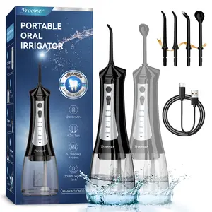Cordless Water Dental Flosser (Black) - 5-Mode 300ML Rechargeable Oral Irrigator with Nozzle, USB Charging, Waterfloss for Home & Travel, Oral Care Interdental Flosser, Removes Plaque, Holiday Gift