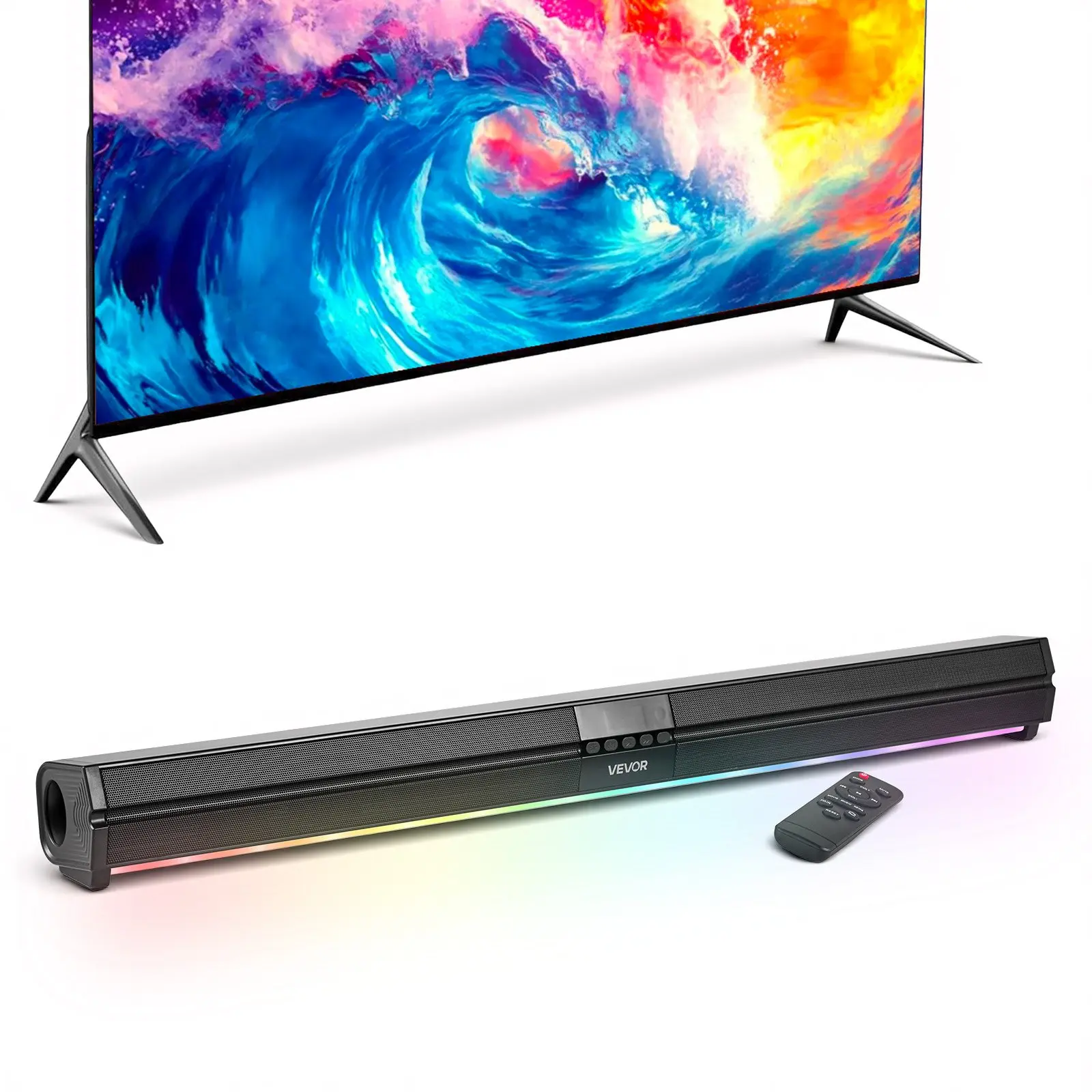 VEVOR 32-Inch 2.0 Channel Compact Sound Bar, 80W Surround Sound Stereo for Smart TV/PC, Auxiliary-Bluetooth Connection, Remote Control, Plug-and-Play Easy Setup for PC Users Home Theater Audio