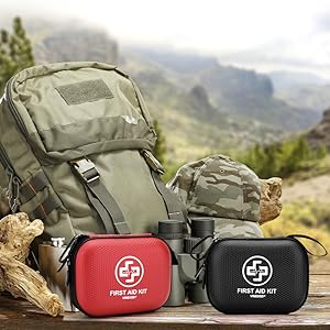 Mini First Aid Kit - 150 Piece Small Waterproof Hard Shell Medicait for Home, Car, Travel, Camping, Truck, Hiking, Sports, Office, Vehicle & Outdoor Emergencies- Small First Aid Medicait (Red)