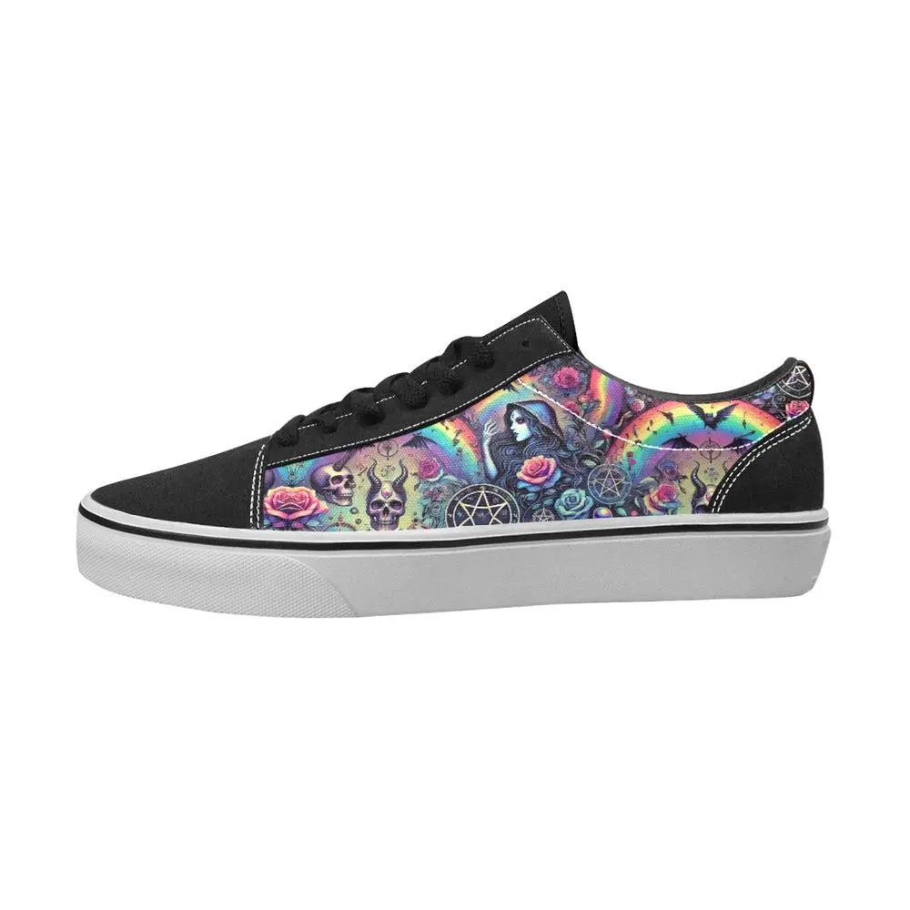Trendy Trippy Everyday Rainbow Occult Gothic Witch Goddess Casual Women's Lace-Up Canvas Shoes Print 3