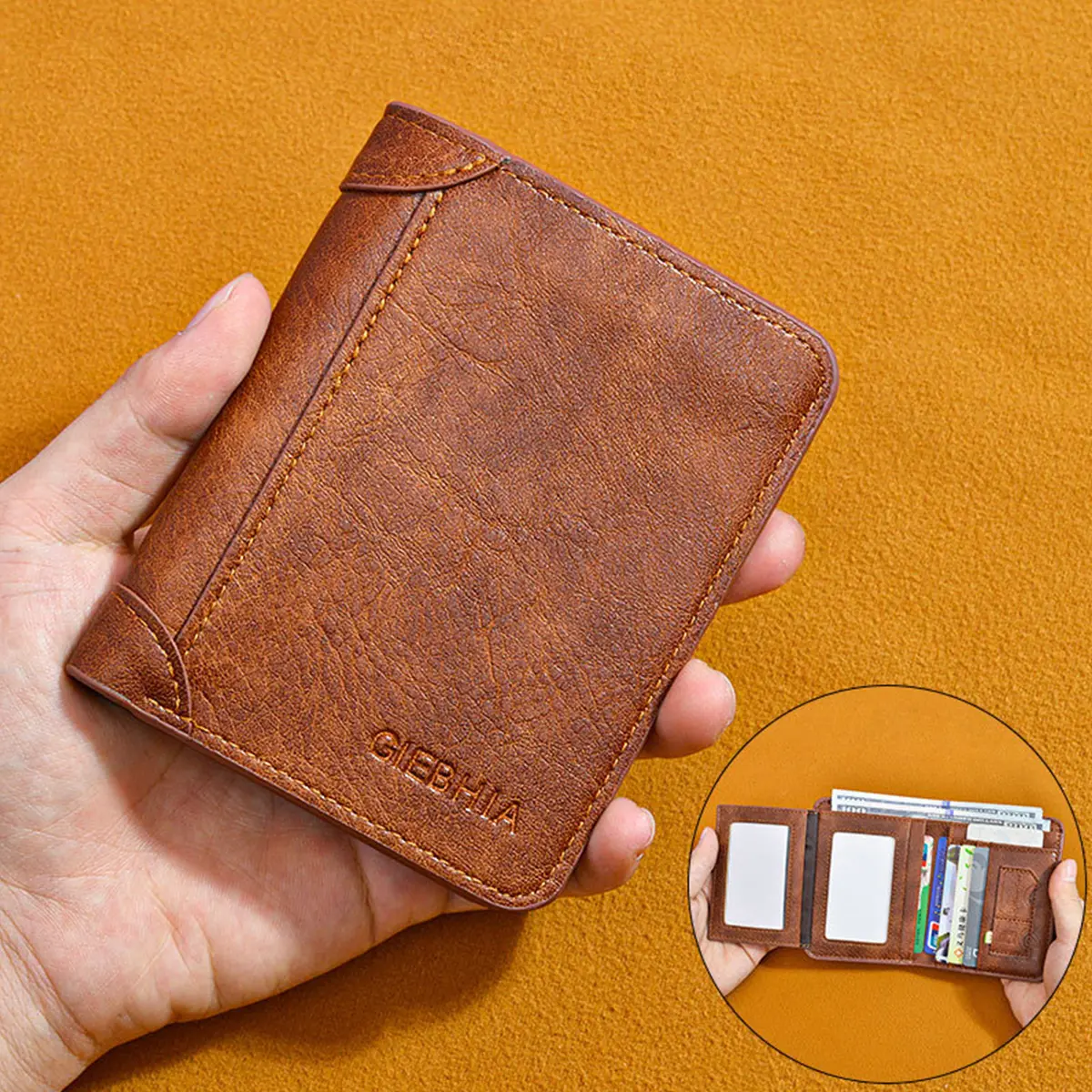 Mens Retro Trifold Wallet, Genuine Cowhide Leather with RFID Blocking, Large Capacity Design and ID Window for Credit Cards, Durable Wallet, Leather Rfid Wallets