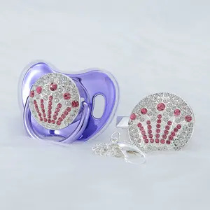 Luxury Crystal Pacifier & Clip Set – Crown Design, Rhinestone Bling, Perfect for Baby Showers, Baptism & Keepsake