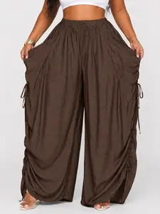 Sculpt Touch Women’s Oversized Ruched Wide Leg Pants Casual Drawstring Palazzo Pants Loose Flowing Trousers for Vacation Lounge Daily Wear