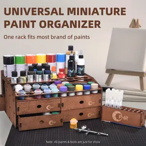 OPHIR Paint Organizer, Wooden Paint Holder with 48 Holes of 2 Sizes, 4 Drawers, 2 Marker Holder with 36 Holes for Art, Acrylic, OIL, Hobby, Model, Craft Paints Storage Organizer