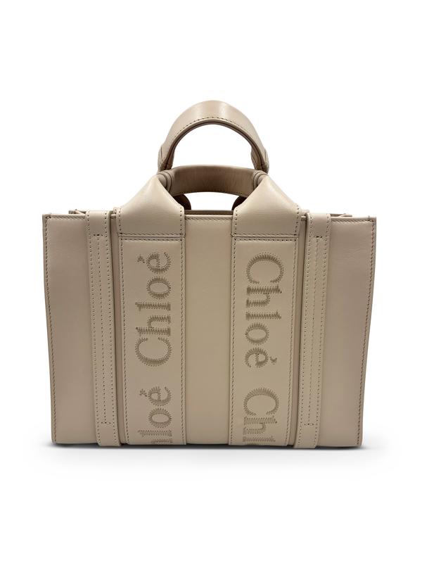 Chloé Mini Leather Woody Tote Bag - Iconic Cement Pink Calf Leather Tote with Logo Trims & Italian Craftsmanship