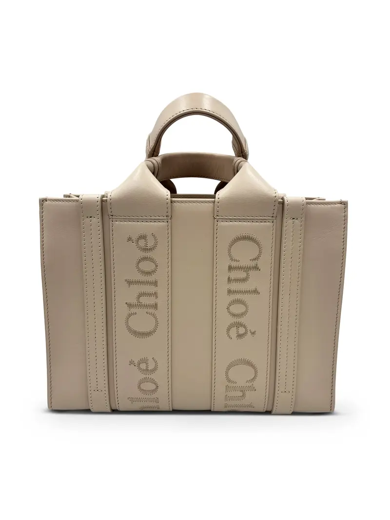 Chloé Mini Leather Woody Tote Bag - Iconic Cement Pink Calf Leather Tote with Logo Trims & Italian Craftsmanship