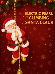 Electric Animated Climbing Santa Claus on Beads Chain Musical Moving Figure Christmas Ornament Tree Decor