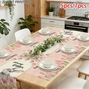 Easter Table Runner Set (tablecloth 33x183cm + Placemat 30x45cm), Spring Summer Autumn Winter Decorations, Home Kitchen Party Use