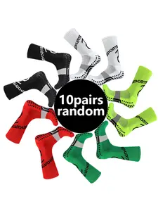 5/10 Double Random Shipping Men Women Sports Socks, Polyester Athletic Socks, Silicone Anti-Slip Football Socks, Breathable Training Socks, Spring & Fall Fitted Design, Random Shipping