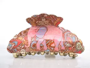Pink india style elephant acrylic  hair claw clip
