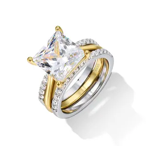 UCCIYO[R170]ct Two-Tone Princess Cut & Sparkling Square 2-Piece Ring Set – Perfect for Anniversary, Birthday, Valentine’s, Engagement & Everyday Wear – Timeless Elegant Design for Her