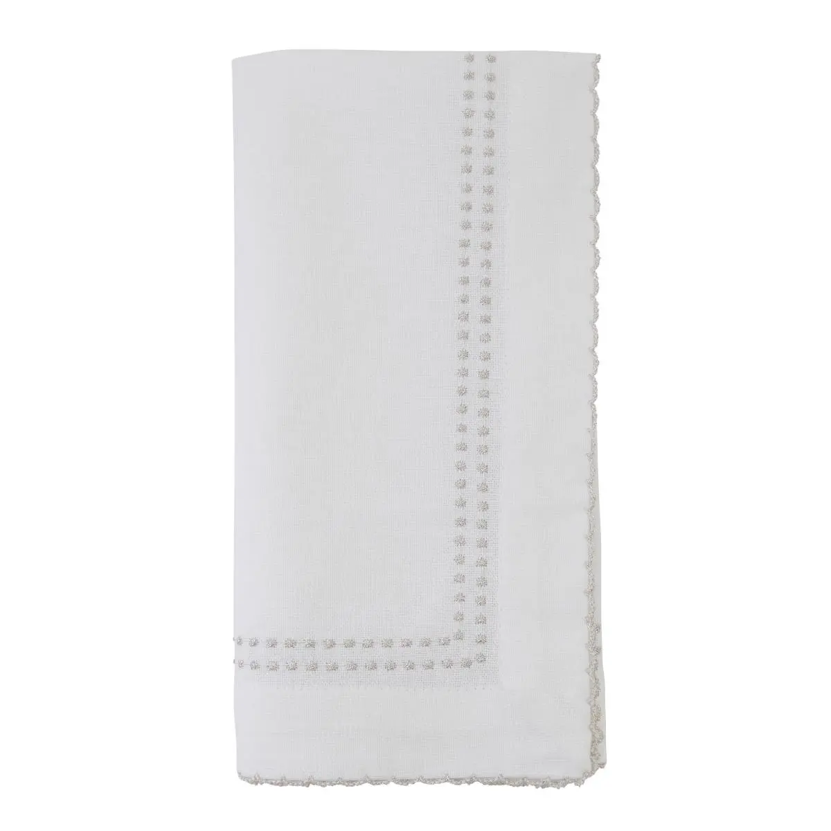 SARO 1187.S18S Cotton Dinner Napkins with Embroidered Border Design - Set of 4, Tableware for Kitchen Dining