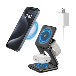 KU XIU X40 Aluminium 3-in-1 Foldable Charging Station Magnetic for iPhone 15 14 13 12 Pro/Max/Plus, 15W Wireless Charger Compatible with iWatch Ultra/8/SE/7/6/5/4/3/2 Air Pods Pro/2/3