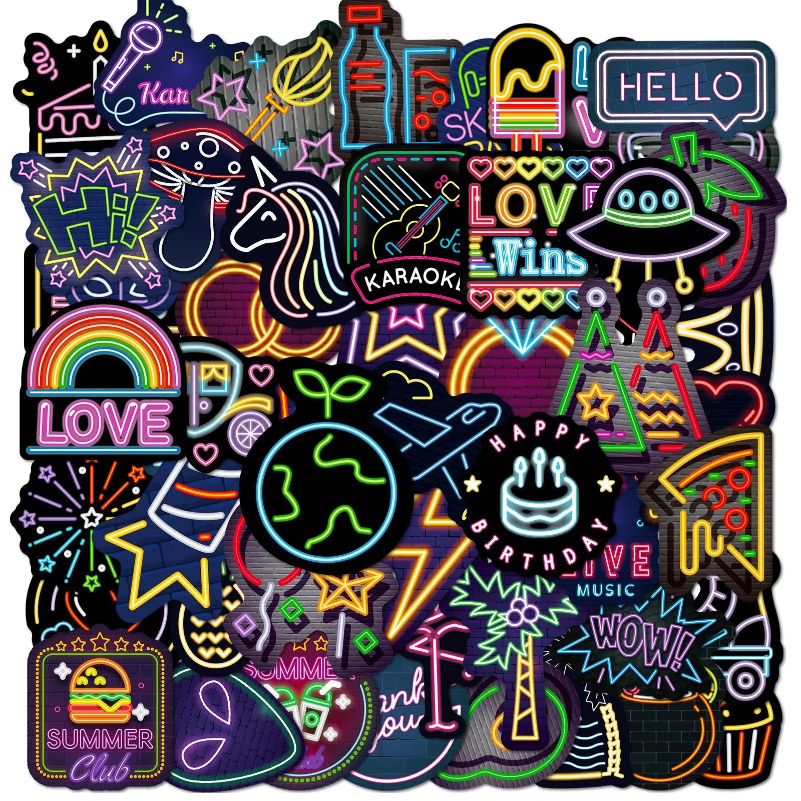 50pcs Neon Series Sticker, Waterproof Sticker Pack for Wall Water Bottle Skateboard Helmet Car Bike Luggage Laptop, Christmas Gift, Colorful Creative