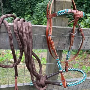 Complete Bitless Hackamore Bosal Bridle and Nylon Mecate Rein Set