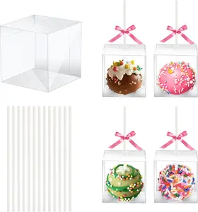 35 Set Cake Pop Boxes with Paper Sticks Kit: Clear  Container with Holes for Candy, Macaron, Lollipop Packaging, Mini Plastic Cakepop Wrapping for Wedding Party Birthday Christmas