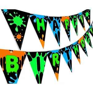 Slime Green Happy Birthday Banner Pennant - Slime Party Decorations - Art Party Supplies - Slime Party Supplies - Green