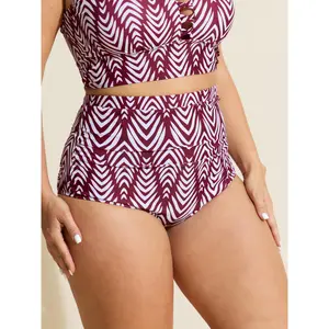 BLOOMCHIC Women's Plus Size High-Waisted Geometric Print Bikini Bottom, M-6X Sizes, 2026 Summer Vibes, Plus Sized Bathing Suit (Only Bottom), Plus Sized Bathing Suits