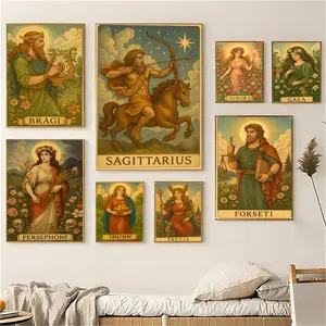 PIKPAKA  Retro Nordic Mythology Painting Calligraphy Eco-Friendly Cotton Canvas Poster Fine Texture Smooth Surfac Waterproof Wall Art for Home & Outdoor Decor Gift