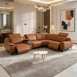 5-Piece Intelligent Recliner Sofa Set, Technical Fabric Living Room Sectional with Power Reclining to 170° Sleeping Position, Multi-Functional Console with Storage & Cup Holders, Oversized Comfort Couch for Home Theater